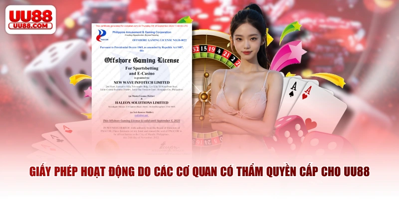 Giấy phép hoạt động do các cơ quan có thẩm quyền cấp cho UU88